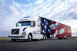 Volvo sponsors the 2015-2016 America’s Road Team. This was the special edition Volvo tractor for the 2013-2014 Road Team. The truck maker will unveil the next iteration this week.