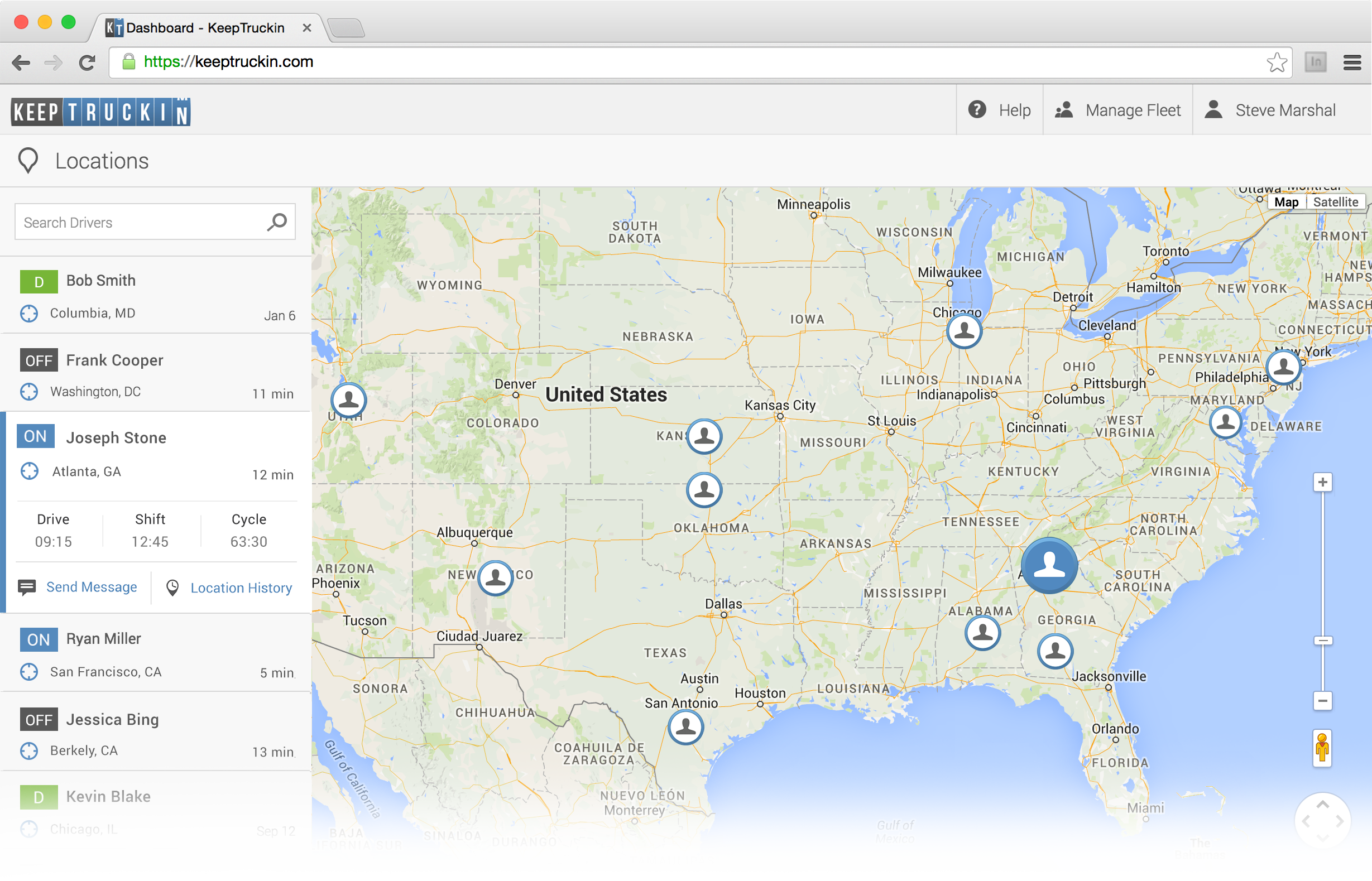 KeepTruckin GPS location dashboard view