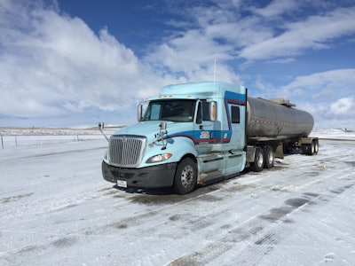Leon Shrei’s rig at a weigh station near Sheridan, Wyo., on the way to Edmonton last week.