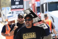 Pacer Cartage drivers protesting in November over what they claim is wage theft by the carrier and its classification of the drivers as contractors instead of employees.
