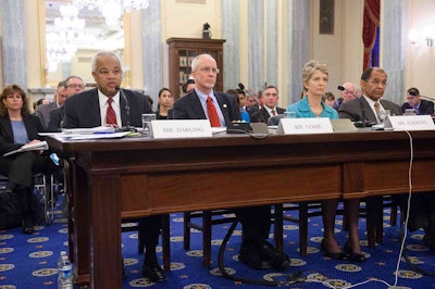 FMCSA’s Scott Darling, left, testified before a Senate hearing Wednesday. He defended the agency and its handling of its Compliance, Safety, Accountability program and the public view of carriers’ CSA rankings.