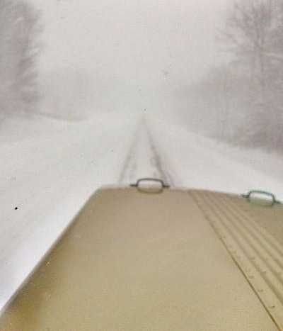 “Another day at the office,” somewhat typical, seen in this dashcam view on I-81 between Watertown and Syracuse, N.Y., for this hauler.