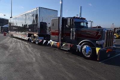 You know you’ve got some serious stainless when it casts this much reflection on the pavement. Jack C. Moss Trucking of Germantown, Wis., brought this Pete to the Mid-America Trucking Show’s PKY competition.