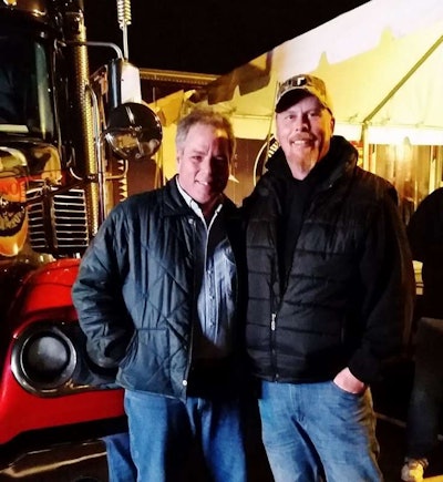 George Parker (right) and Brad James at MATS. James was among the final three contestants at the Trucker Talent Search event at last year’s Great American Trucking Show.