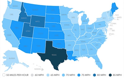 Find a recent USA Today report on trends on top speed limits, including this map graphic, via this link.