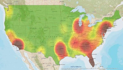 FreightWatch’s cargo theft hotspot map.