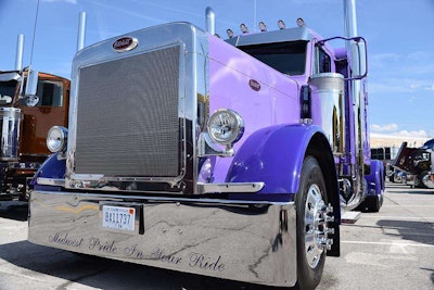 This Pete, called “Longhaul Survivor,” has a cab graphic of ribbon icons labeled with different types of cancer.