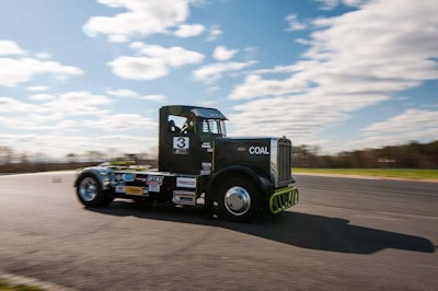 Small fleet owner Allen Boles has two teams in the inaugural ChampTruck series: The green and black Peterbilt 359 pictured here, and a red and black Pete 379. See a full gallery from Friday’s practice runs below.