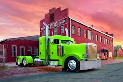 Travis Buhr’s Peterbilt 379, painted in what he calls a “hot lime green,” was featured in the 2013 Shell SuperRigs calendar.