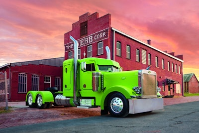 Travis Buhr’s Peterbilt 379, painted in what he calls a “hot lime green,” was featured in the 2013 Shell Superrigs calendar.