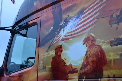 Volvo’s truck features graphics honoring U.S. service members.