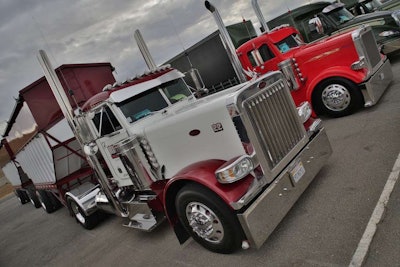 Jisilfredo Rico/Rico Trucking, Corning, CA; 2004 Electric Red Pearl & White Peterbilt 379/2011 PT Nut Hoppers