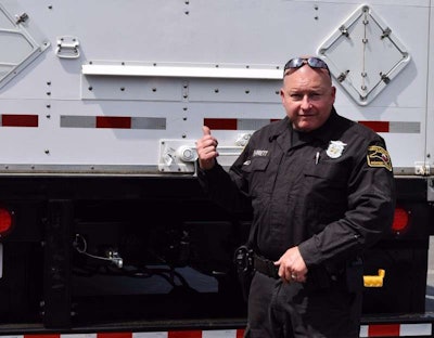 North Carolina trooper and motor carrier inspector C.V. Barrett, during a mock truck inspection conducted in Charlotte in May 2015.