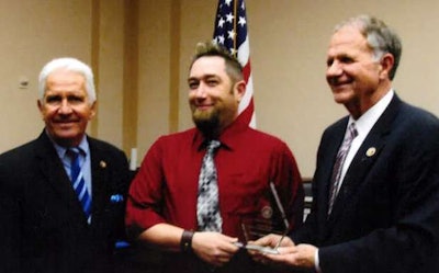 Driver Bill Brady (center) with Reps Ted Poe (right) and Jim Costa, cofounders of the bipartisan Congressional Victims Rights Caucus. Read more about the award presentation at this link.