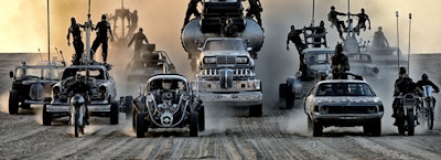 These are some of the lead vehicles among what Car and Driver magazine says are “150-or-so lunatic machines conceived by production designer Colin Gibson.”