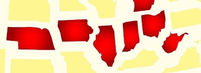 THE SEVEN-STATE SPEED TRAP | Click here or on the image for a look at the violation priorities of these seven contiguous states. All show speeding within the top six violation categories tracked by Overdrive. Several, furthermore, are top states for moving violations overall.