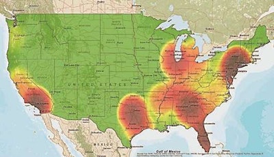 FreightWatch International’s cargo theft heat map for the first quarter.