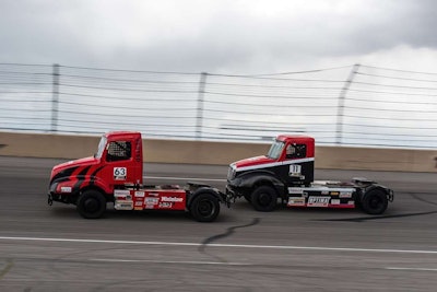 The No. 63 Minimzer 'Team Tested' racer and the No. 11 Optima Batteries truck squaring off.