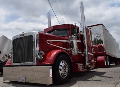 The Chance 2 Transport Pete is a glider powered by a Detroit Series 60. The fleet, says owner Miller, hauls garage doors on a dedicated contract west, toting produce back, largely in reefers.