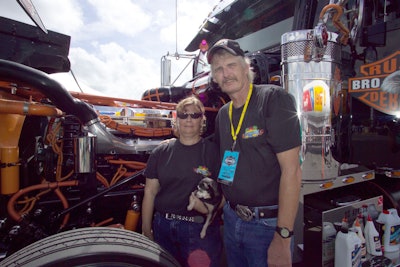 Debbie and Russ Brown with their 1999 Freightliner Classic, with a Harley-Davidson theme inside and out.