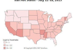 Arkansas and Mississippi remained hot as well. In the chart, the darker the shaded color, the higher the load to truck ratio, indicating a stronger carrier negotiating position.