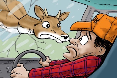 An adult deer or buck weighs about 150 to 200 pounds. A bear can weigh up to 600 pounds, and a full-grown elk or moose can surpass 1,200 pounds – more than half a ton. (Art by Rob Smith Jr.)