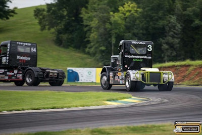 Minimizer's No. 54 Volvo, with Boles' No. 3 Pete 359 following.