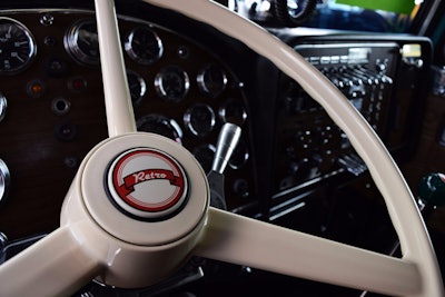 The interior is a mix of reconditioned original pieces of the classic 359 with some updated features, like this steering wheel. Further interior views follow.