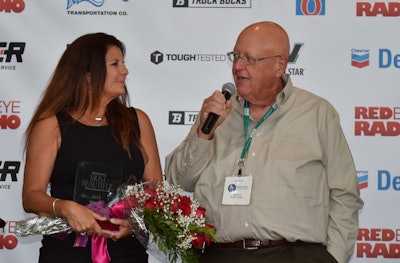 Joanne Fatta, recognized onstage, was joined by a representative of the Sunrise Transportation fleet that she drives for, and by which she has been named company-wide driver of the year in the recent past.
