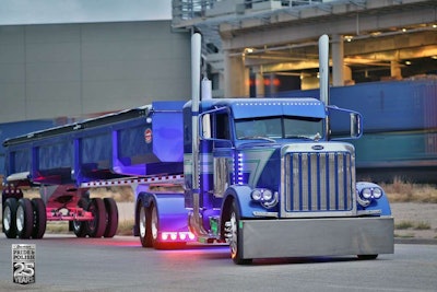 “Blue” — a 2000 Peterbilt 379 owned by small fleet owner Joe Regalado — picked up the 2016 Pride & Polish National Champion on the Working Combo category.
