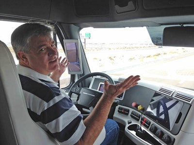 Jack Roberts in control of Freightliner’s Inspiration Autonomous Truck.