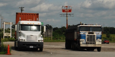 Parking at truckstop waiting to load