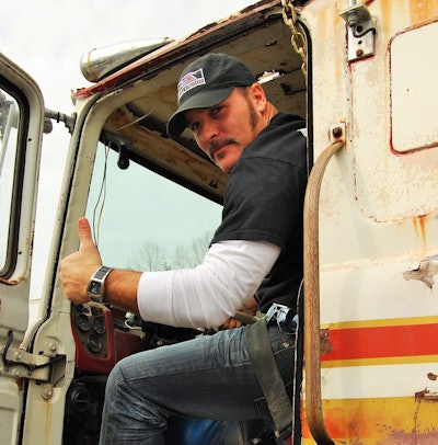 Robb Mariani in Evel Knievel truck pre-restoration