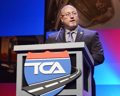 The 2014 Owner-Operator of the Year, Thomas Miller, accepting his award at the 2015 TCA convention in March.