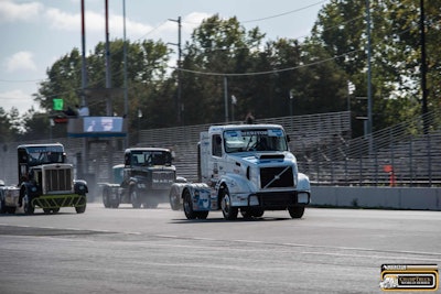 Krisztian Szabo leads a pack of trucks