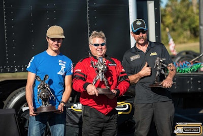 Ricky ‘Rude’ Proffitt (center) won ChampTruck's eighth race of the season at Portland International Raceway. Krisztian Szabo (left) finished second and Mike Morgan (right) finished third.
