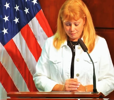 Rivenburg is pictured above during her part of the event announcing the establishment of the National Coalition on Truck Parking, attendant to release of the Jason’s Law Truck Parking Survey report and study. Read more about the study, which marks a good “starting point” in identifying areas where the need for more spaces is most critical, Rivenburg says, at this link.