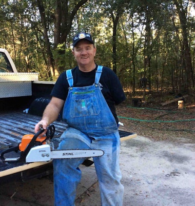 “It’s drying out finally” in the area around Jimmy Ardis’ Pinewood home, he says. Pictured here during a break in work this week cleaning up after he made his way home as the storm came through, Ardis notes “we had a couple trees we had to cut down that blew over. I had to go out and clean some of the ditches out – the stuff from the storm had filled” culverts.