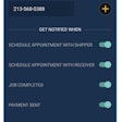 Custom notifications via text alerts are available for customization within the Next Trucking Android app. Chung says plans are in place for the iOS version, likely to become available before the end of November.