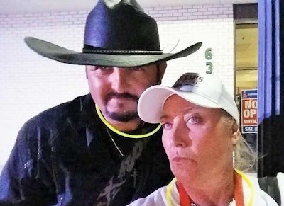 Wendy gets “game face” on with Tony Justice before his Joplin show.