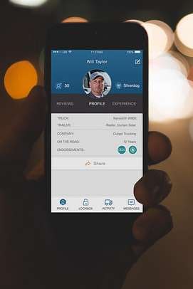 View of a sample, shareable profile from within the app — note the secure lockbox for scanned documents, activity feed from connections and messaging capability as well.