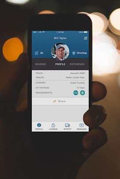 View of a sample, shareable profile from within the app — note the secure lockbox for scanned documents, activity feed from connections and messaging capability as well.