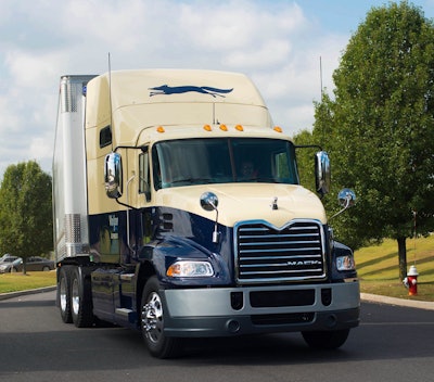 One of the 19 sleeper-unit-equipped rigs in the Volpe fleet that “run regional over-the-road,” says safety director Christopher Prince. Overall, the majority of Volpe’s 150 power units are single-axle and twin-screw daycabs and the 400 trailers mostly dry vans. Primary area of operation: the Northeast, serving New York City, Philadelphia and North New Jersey.