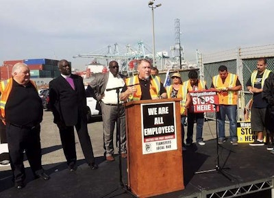 Teamsters President James P. Hoffa joined striking truckers this week at the Port of Los Angeles.