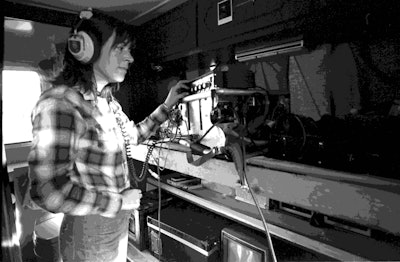 Lynn Adler monitors sound for an Optic Nerve production in the 1970s. © Optic Nerve
