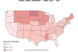 Spot market truck demand fell, too, taking rates with it — the national load-to-truck ratio was down from 2.7 to 1.7 loads per truck last week, though that level was a more typical result for the slow winter season, DAT says, than the prior weeks. The hot states map for last week still shows a lull on the West and East Coasts, with the greater demand balance shifting to the cold Upper Midwest. This week’s hot individual markets include Missoula, Mont.; Rapid City, S.D.; Eau Claire, Wis.; Rock Island, Ill.; Decatur, Ga.; Erie, Pa.; and Syracuse, N.Y.. Those cities offer solid load volume and high load-to-truck ratios today, but local conditions can change quickly. Be sure to check on outbound load availability before you go in.