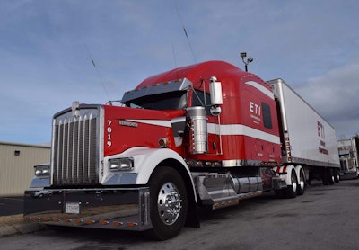 Small fleet owner Cline Everhart drove this ETI 2007 Kenworth W900 -- as with Justice's truck, powered by a Caterpillar Everhart says is 'tuned a little different' -- down from Greeneville, Tenn., for the footage with Tippin behind the wheel.
