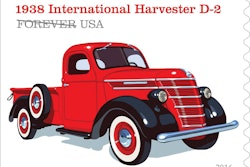 Part of its 1930s D line of pickups, the 1938 International Harvester D-2 had a distinct barrel-shaped grille, and its elegant styling mirrored the look of luxury automobiles of the era. © 2016 USPS