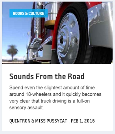 Catch electronic musicians (and apparent CB enthusiasts) Quintron and Miss PussyCat’s soundscape contribution to Pacific Standard’s package at the head of the Music to Truck By playlist at the bottom of this post. Click through the image above to read more about it PSMag.com.