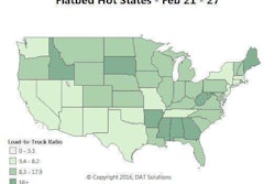 Flatbed load-to-truck ratios, a demand indicator that favors truckers when the ratio is high, have been rising throughout February. Nationally, the ratio ended the month at 12.6 loads per truck. Mild winter weather gives the flatbed freight season an early start. Demand has been especially strong in the Southeast, although declining steel shipments led to a reduction in flatbed freight volume coming out of Birmingham, Ala. Outbound volume was also down in Cleveland, Ohio, due to steel’s slump, but Pittsburgh, Pa., was up for the month.